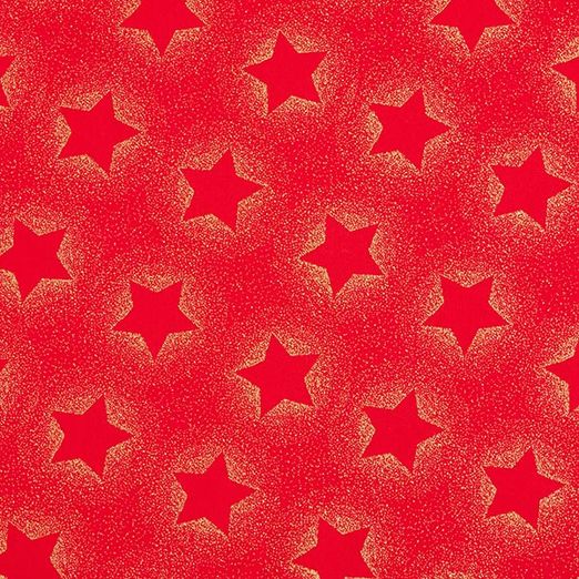 Baumwolle WEIHNACHTEN Foliendruck Goldstaub Sterne auf Rot
