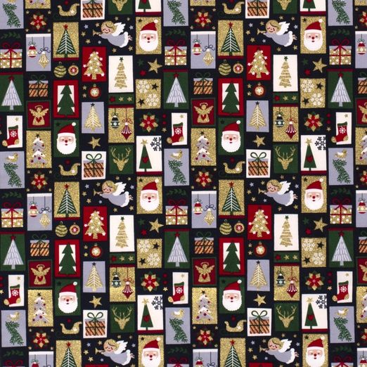 Baumwolle WEIHNACHTEN FOLIENDRUCK Patchworkmuster auf Dunkelblau Baumwolle WEIHNACHTEN FOLIENDRUCK Patchworkmuster auf Dunkelblau