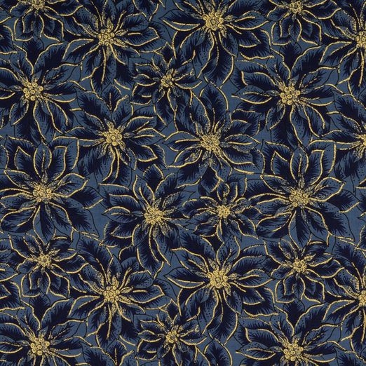 Baumwolle Golddruck Christmas Goldene Weihnachtssterne auf Dunkelblau