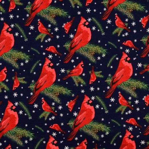 Baumwolle Golddruck Christmas Christmasbird auf Dunkelblau Baumwolle Golddruck Christmas Christmasbird auf Dunkelblau