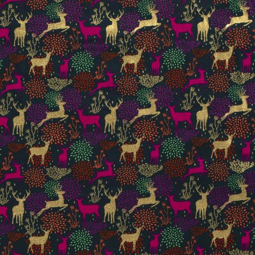 Baumwolle WEIHNACHTEN Foliendruck Hirsche und Gräser auf Petrol Baumwolle WEIHNACHTEN Foliendruck Hirsche und Gräser auf Petrol