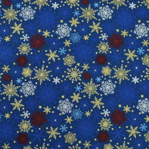 Baumwolle WEIHNACHTEN Foliendruck Eisblumen auf Dunkelblau