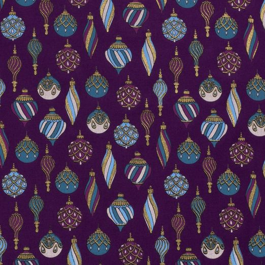 Baumwolle WEIHNACHTEN FOLIENDRUCK Weihnachtsschmuck auf Lila