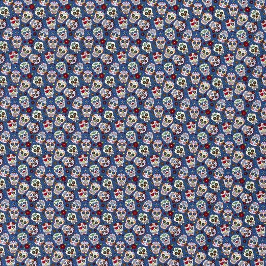 Baumwolle Kleine Blumen Skulls auf Blau
