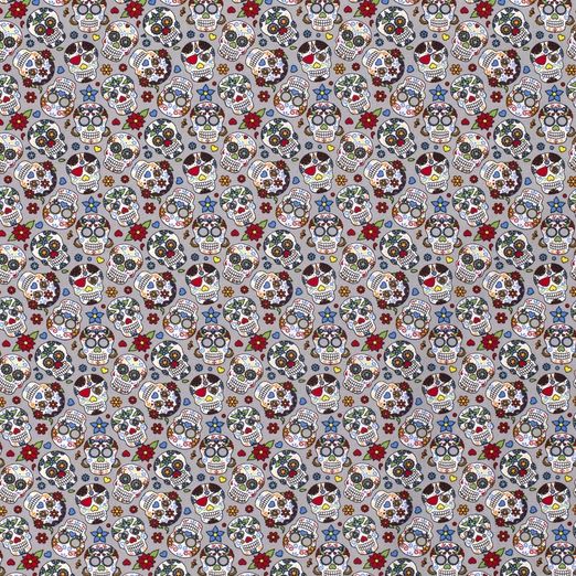 Baumwolle Coloured Skulls auf Grau