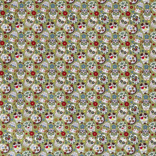 Baumwolle Coloured Skulls auf Khaki