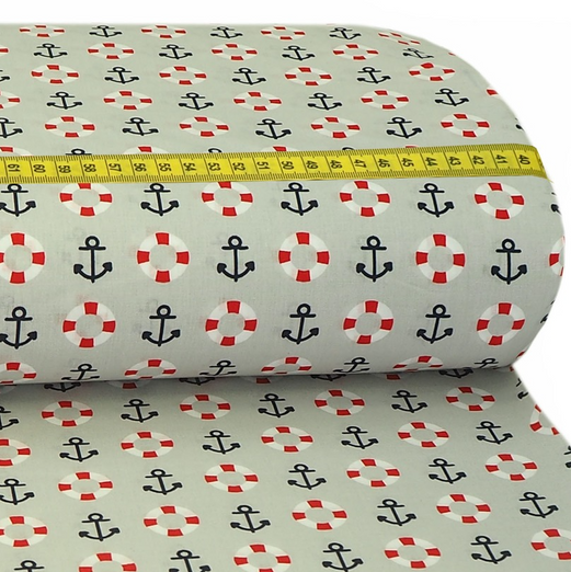 Baumwolle Rettungsring & Anker Hellgrau Baumwolle Rettungsring & Anker Hellgrau