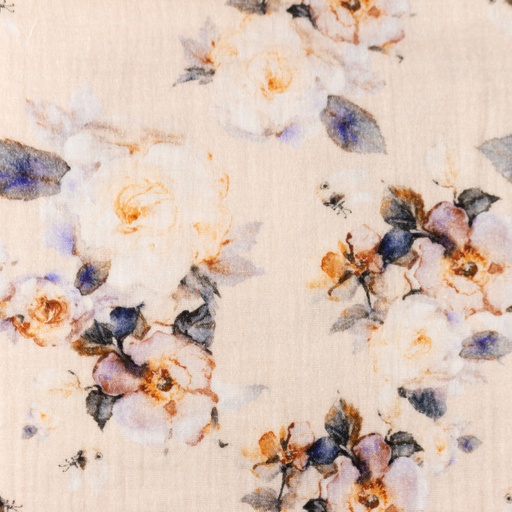 Musselin Wildrosen auf Hellbeige Digital