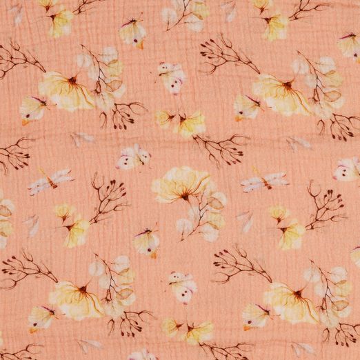 Musselin Kirschblütenzweige & Schmetterlinge Apricot Digital