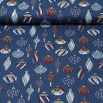 Baumwolle Popeline - Weihnachtskugeln Blau Gold