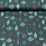 Baumwolle Popeline - Weihnachtskugeln Petrolgrün Gold