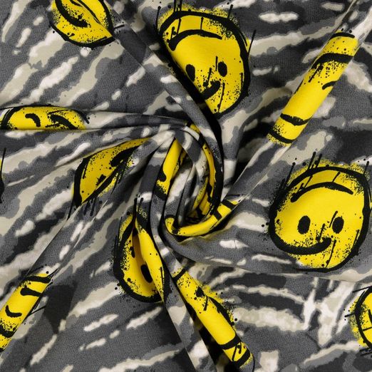 Sommersweat Smileys Gelb auf Dunkelgrau