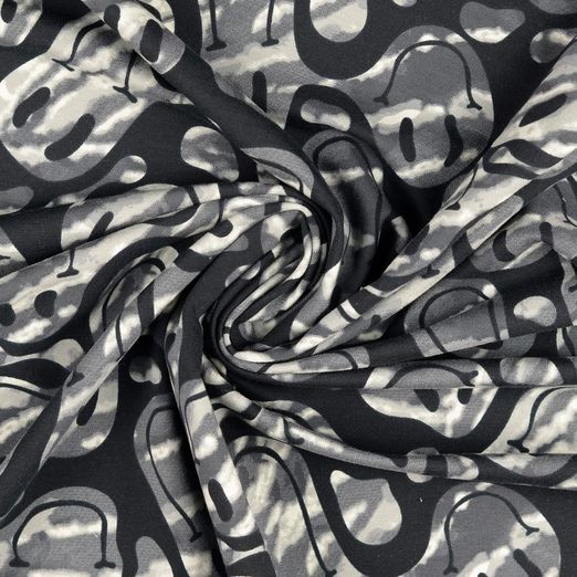 Sommersweat Smileys Grau auf Schwarz