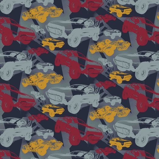 Sommersweat Fast & Furious Autos auf Dunkelblau Digital LIZENZ