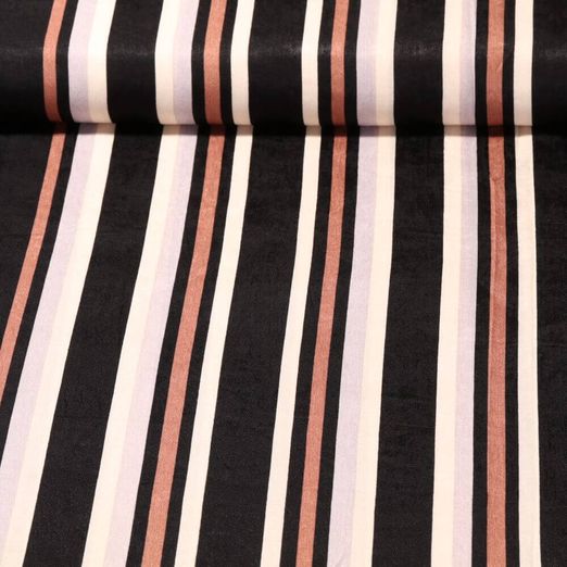 Modestoff - Satin Streifen Schwarz Multicolor