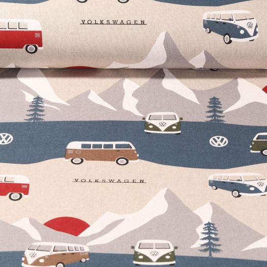 Toile canevas - VW Aventure dans les montagnes Aspect lin Beige