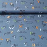 Bio Baumwolle Popeline - Tierisches Alphabet Jeansblau