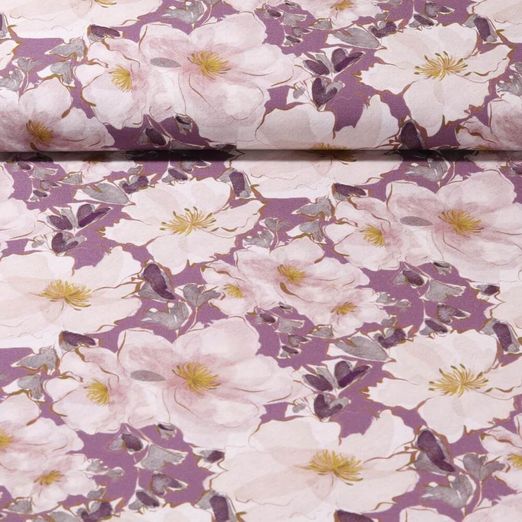 Popeline de viscose - Impression numérique Stretch Fleurs Mauve