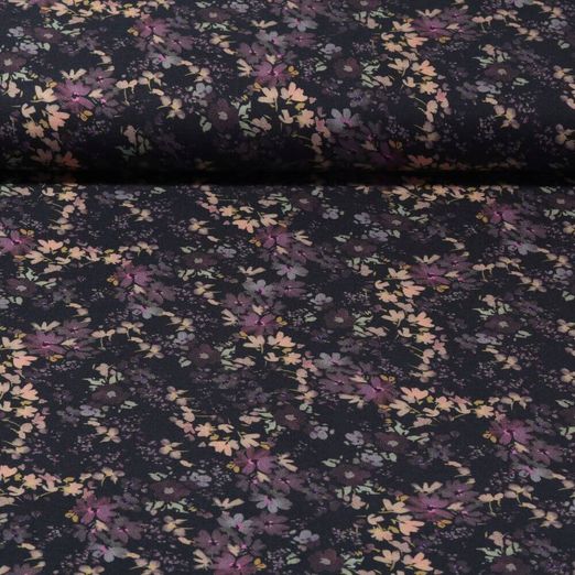 Popeline de viscose - Impression numérique Stretch Magie florale Noir