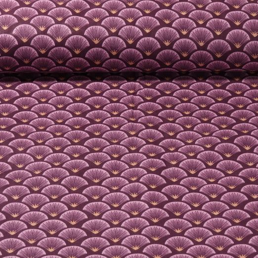 Tissu coton - Evantails Aubergine