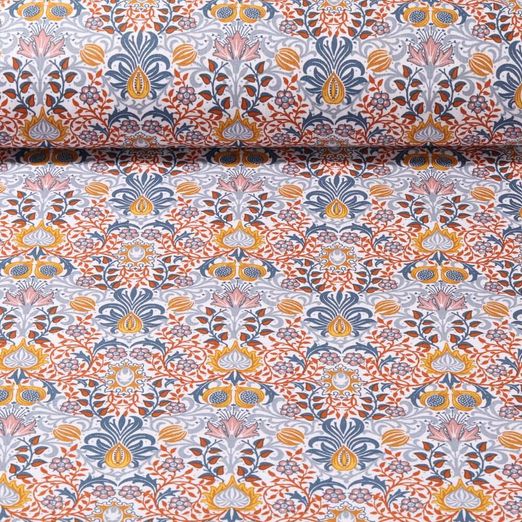 Tissu coton - Fleurs Ornements Terracotta