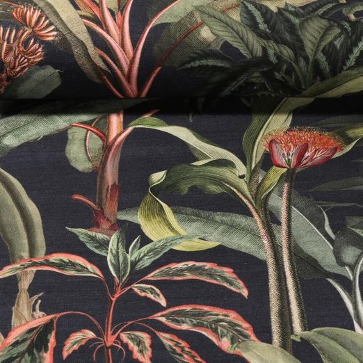 Toile de coton - Jungle tropicale Bleu nuit