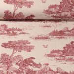 Toile canevas - Toile de Jouy Effet lin Renaissance Beige Rouge
