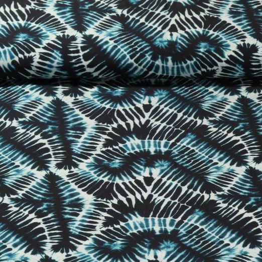 Popeline de viscose - Impression numérique Motif batik Bleu pétrole