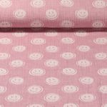 Mousseline de coton - Jacquard Smileys Vieux rose-0