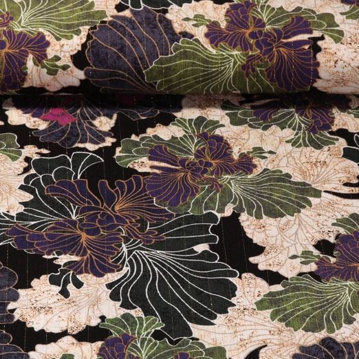 Viscose - Fleurs Lurex Rayures Noir Multicolore