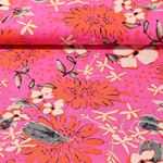 Lin viscose - Fleurs délavées Rose vif-0