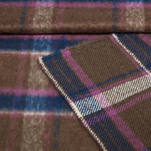 Mantelstoff - Flausch Schottenkaro Braun