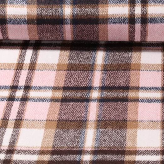 Tissu manteau - Jacquard Tweed Carreaux Rose