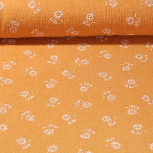 Mousseline de coton - Double gaze Petits lions Orange