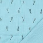 Mousseline de coton - Double gaze Petites girafes Turquoise-3