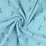 Mousseline de coton - Double gaze Petites girafes Turquoise-2