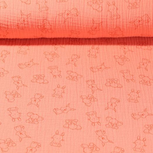 Mousseline de coton - Double gaze Petits animaux Orange