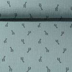 Mousseline de coton - Double gaze Petites girafes Vert sauge