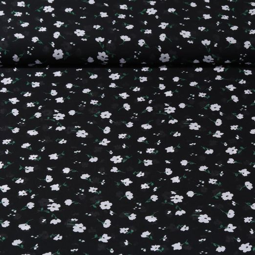 Tissu voile chiffon - Fleurs Noir Blanc