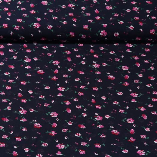 Chiffon - Blumen Navy Pink