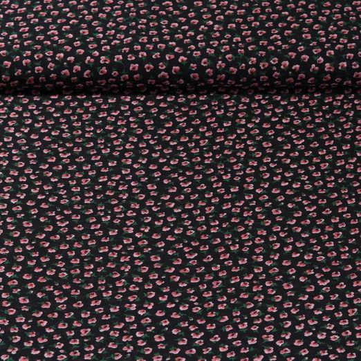 Tissu voile chiffon - Petites fleurs Noir