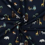 Katoen Poplin - Safari Dieren Mobiel Navy