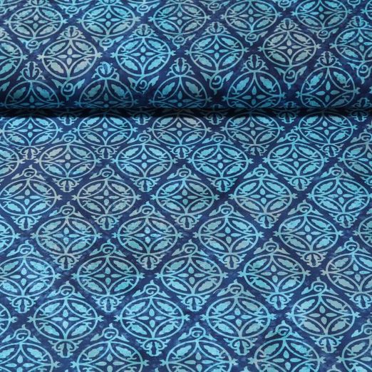 Tissu coton - Motif batik cercles Bleu Multicolore