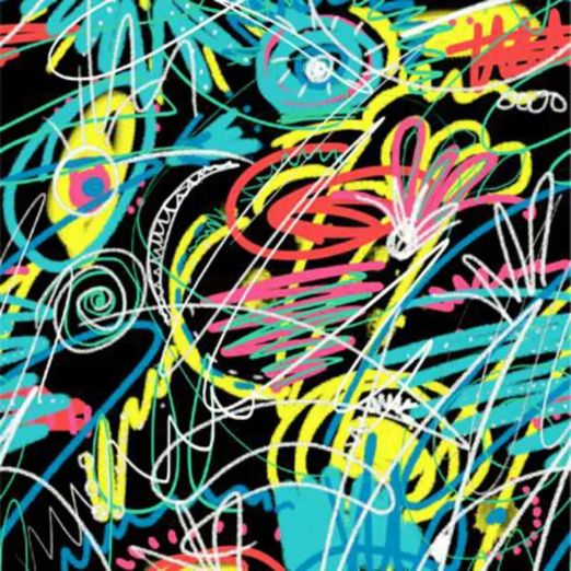 Sommersweat - French Terry Bunte Skizzen Schwarz