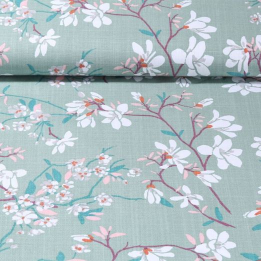 Toile de coton - Magnolias Vert menthe foncé