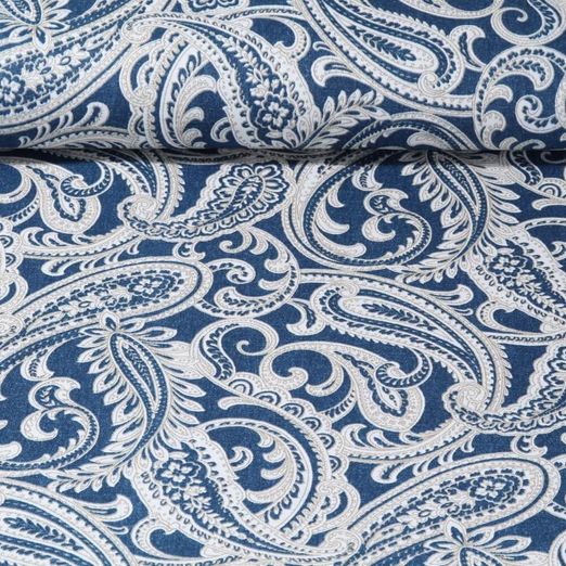 Toile de coton - Sergé Paisley Bleu marine