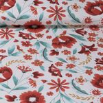 Baumwoll Canvas - Köper Blumen Ecru Rot