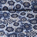 Viskoseleinen - Blumen Retro Jeansblau