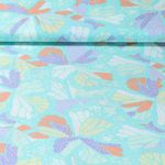 Voile de coton - Feuilles Aqua