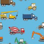 Sommersweat French Terry - Baufahrzeuge auf Hellblau